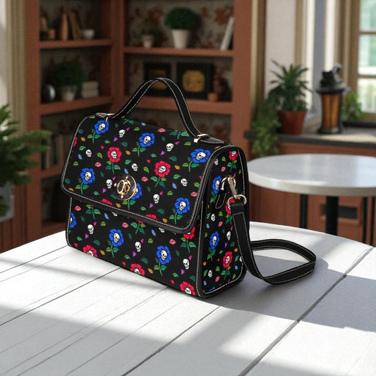Floral Skull Pattern, Colorful Goth Crossbody Bag, Cute Creepy Purse, Spooky Pastel Gift Idea, Edgy Kawaii Style, Witchy Alt Handbag
