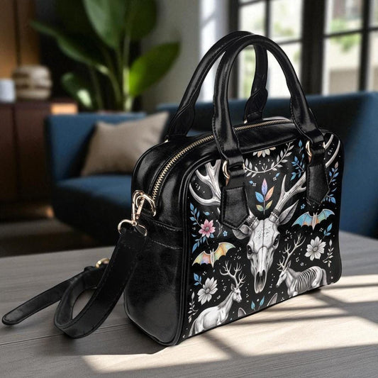 Mystical Deer Skull Bag, Occult Bat Purse, Dark Fantasy Satchel, Witchy Forest Handbag, Enchanted Ritual Tote, Pagan Festival Shoulder Bag