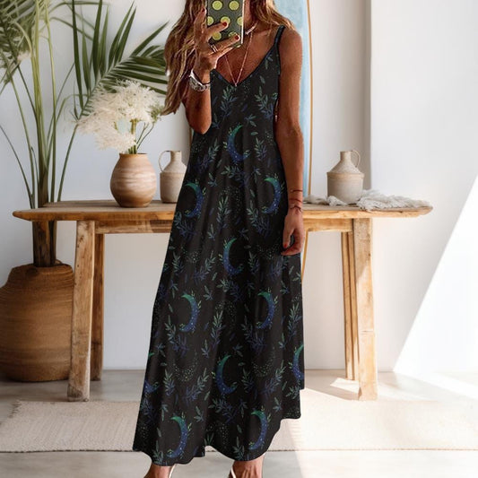 Celestial Tarot Moon Maxi Dress Dark Cottagecore Maxi Dress, Witchy Maxi Dress, Fairy Grunge Dress, Whimsigoth Maxi Dress, Occult Pattern