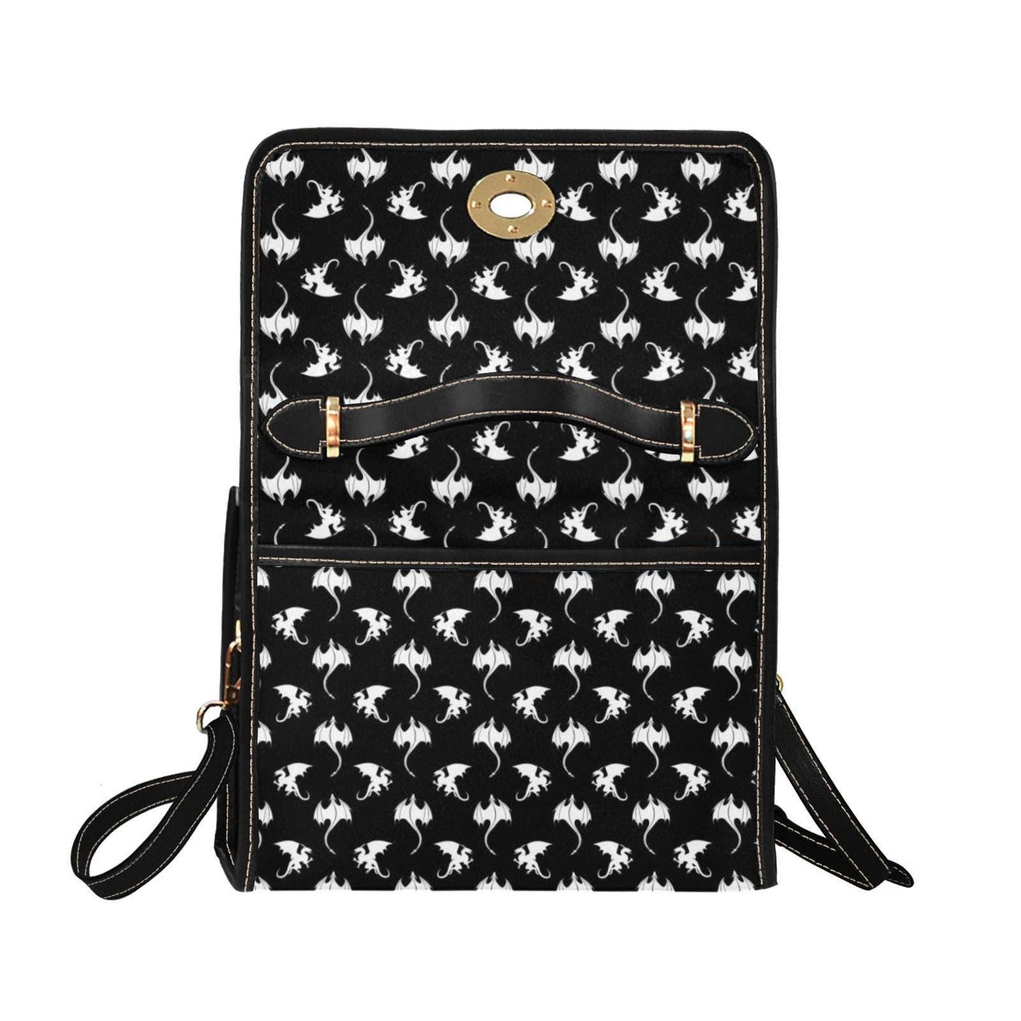 White Dragon Print, Gothic Fantasy Crossbody Bag, Dark Fairytale Creature Purse, Witchcore Dragon Pattern, Medieval Mythic Gift Idea