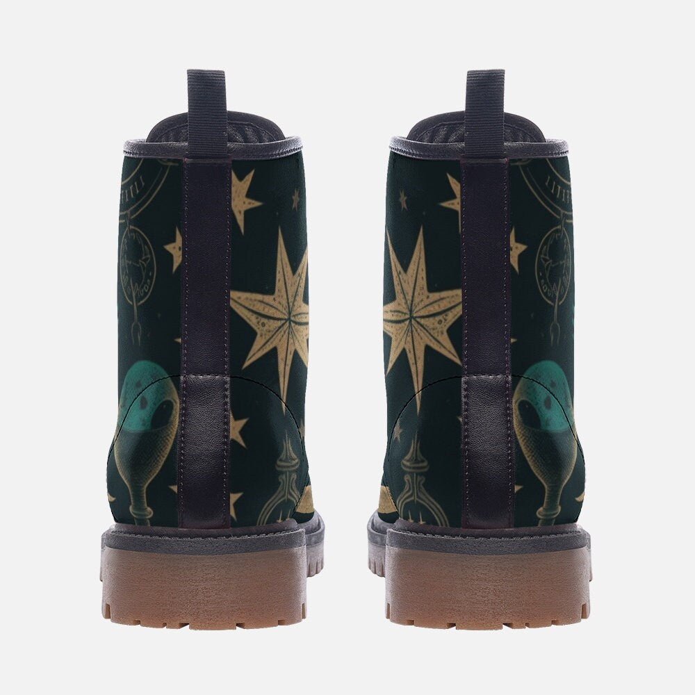 Mystic raven combat boots, enchanted bird lace up shoes, celestial raven footwear, forest night ankle boots, witchy raven festival shoes