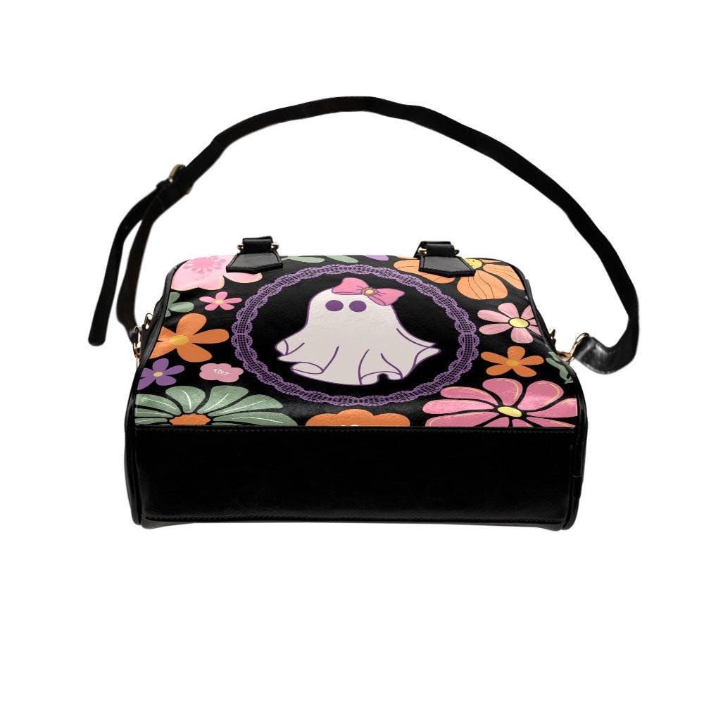 Retro Floral Ghost Bag, Pastel Halloween Satchel, Cute Witchy Purse, Spooky Vintage Handbag, Kawaii Bow Ghost Tote, Haunted Shoulder Bag