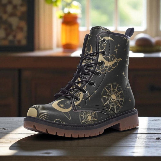 Star map shoes, cosmic chart boots, lunar eclipse footwear, dreamy sky lace ups, astrology ankle shoes, astral guide boots, cosmos footwear