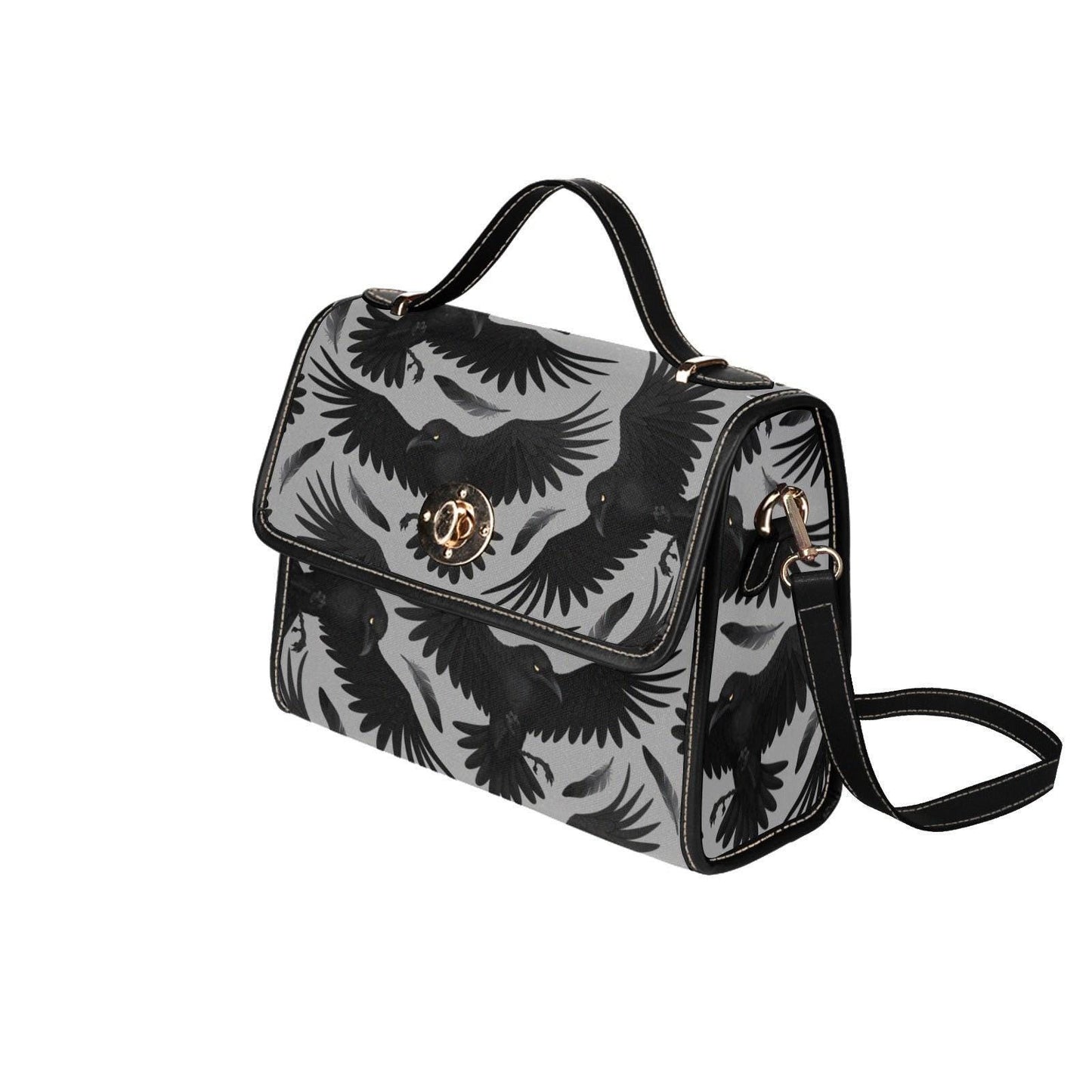 Raven Print Gothic Crossbody Bag, Dark Academia Crow Pattern Purse, Witchcore Bird Handbag, Spooky Goth Gift for Her, Black Raven Aesthetic