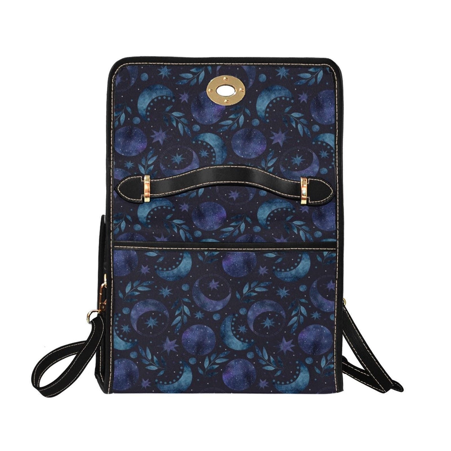 Celestial Moon and Stars Bag, Galaxy Print Shoulder Purse, Witchy Aesthetic Crossbody, Dark Blue Cosmic Handbag, Lunar Phase Gift