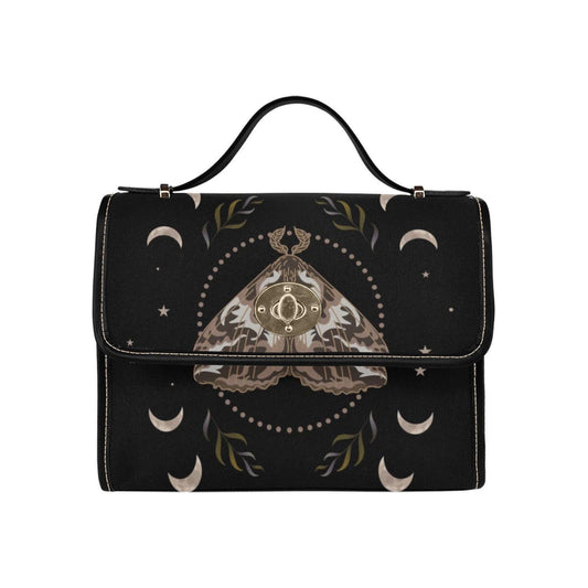 Lunar witch moon phase bag, celestial moth canvas purse, gothic mystic shoulder satchel, alt girl spiritual crossbody gift idea