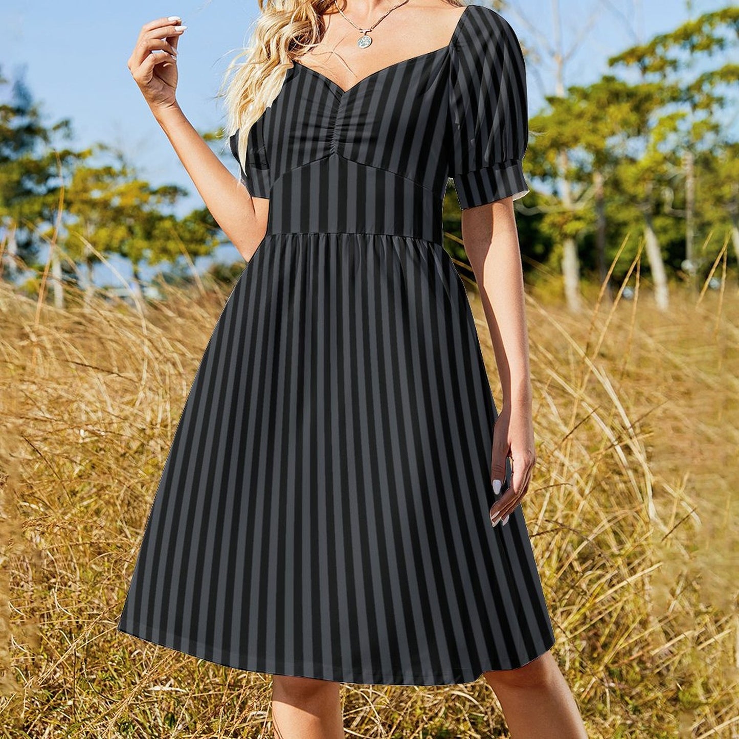 Dress Sweetheart Neck Puff Sleeve Mini Dress