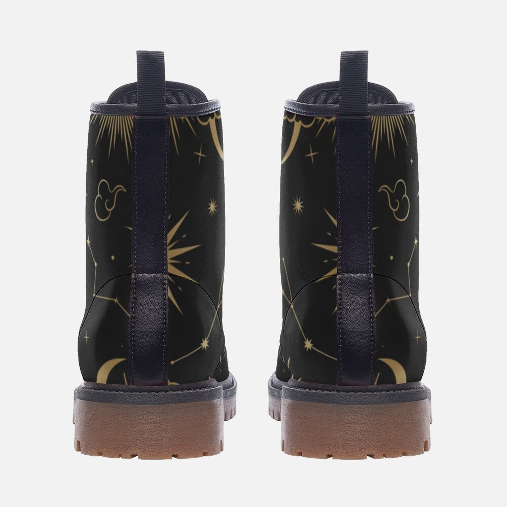 Star map shoes, cosmic chart boots, lunar eclipse footwear, dreamy sky lace ups, astrology ankle shoes, astral guide boots, cosmos footwear