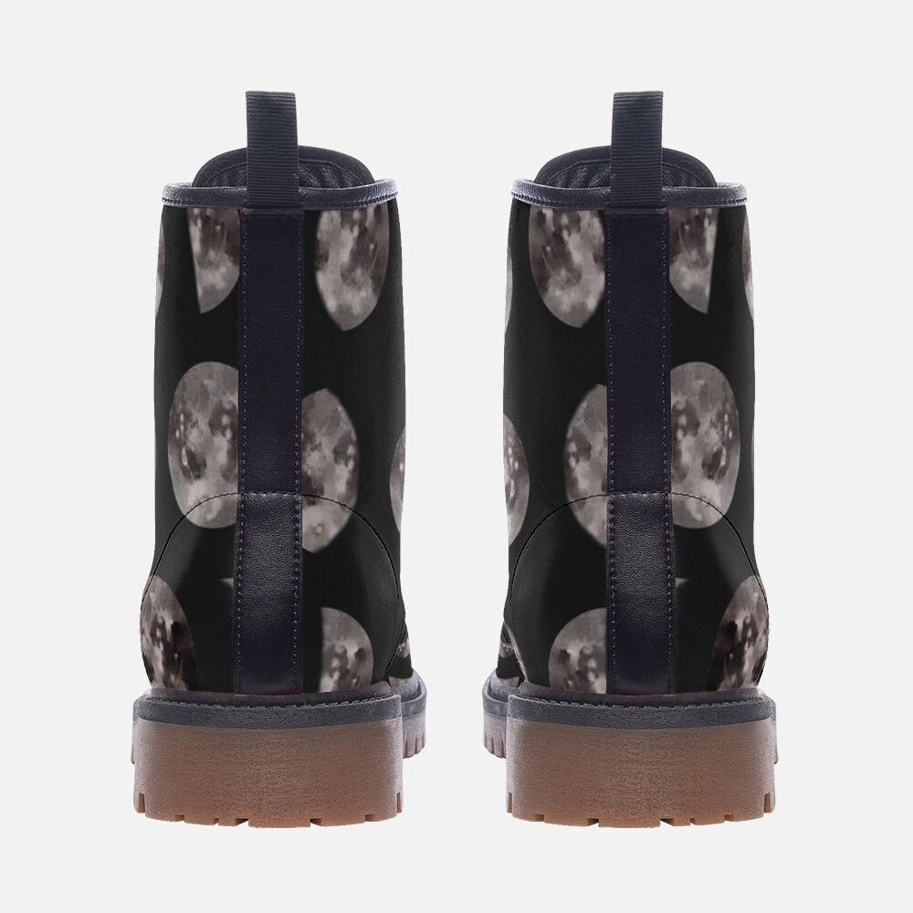 Lunar cycle shoes, dark moon boots, eclipse phase footwear, celestial orbit lace ups, enchanted night shoes, mystical boots, astral footwear