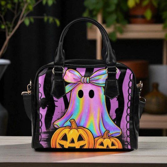 Rainbow pastel ghost bag, kawaii halloween crossbody, spooky cute pumpkin purse, pastel witchy shoulder bag, whimsical ghost accessory
