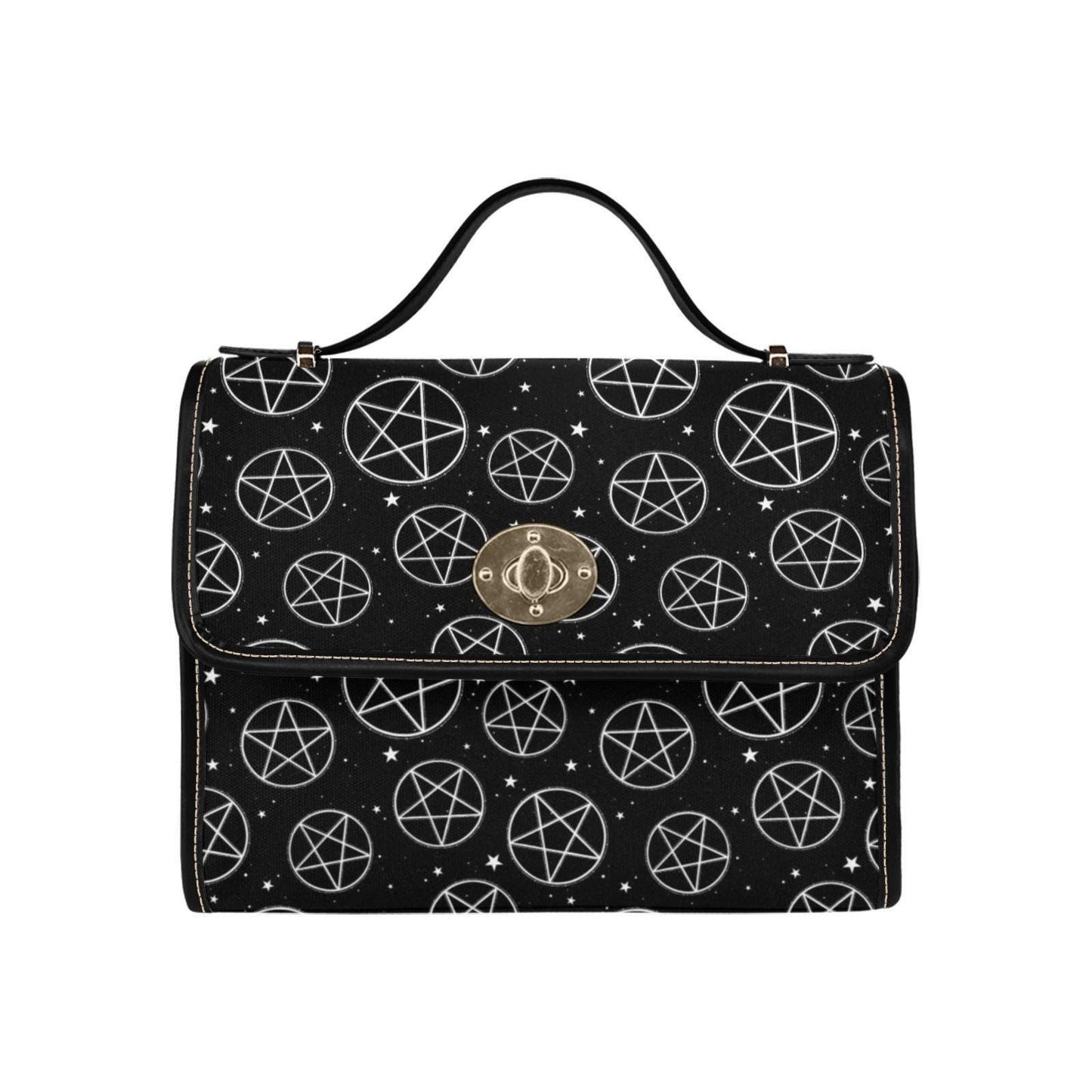 White Pentagram Print, Celestial Symbol Bag, Occult Witch Crossbody, Gothic Spell Bag, Night Star Pattern Purse, Magical Goth Gift Idea