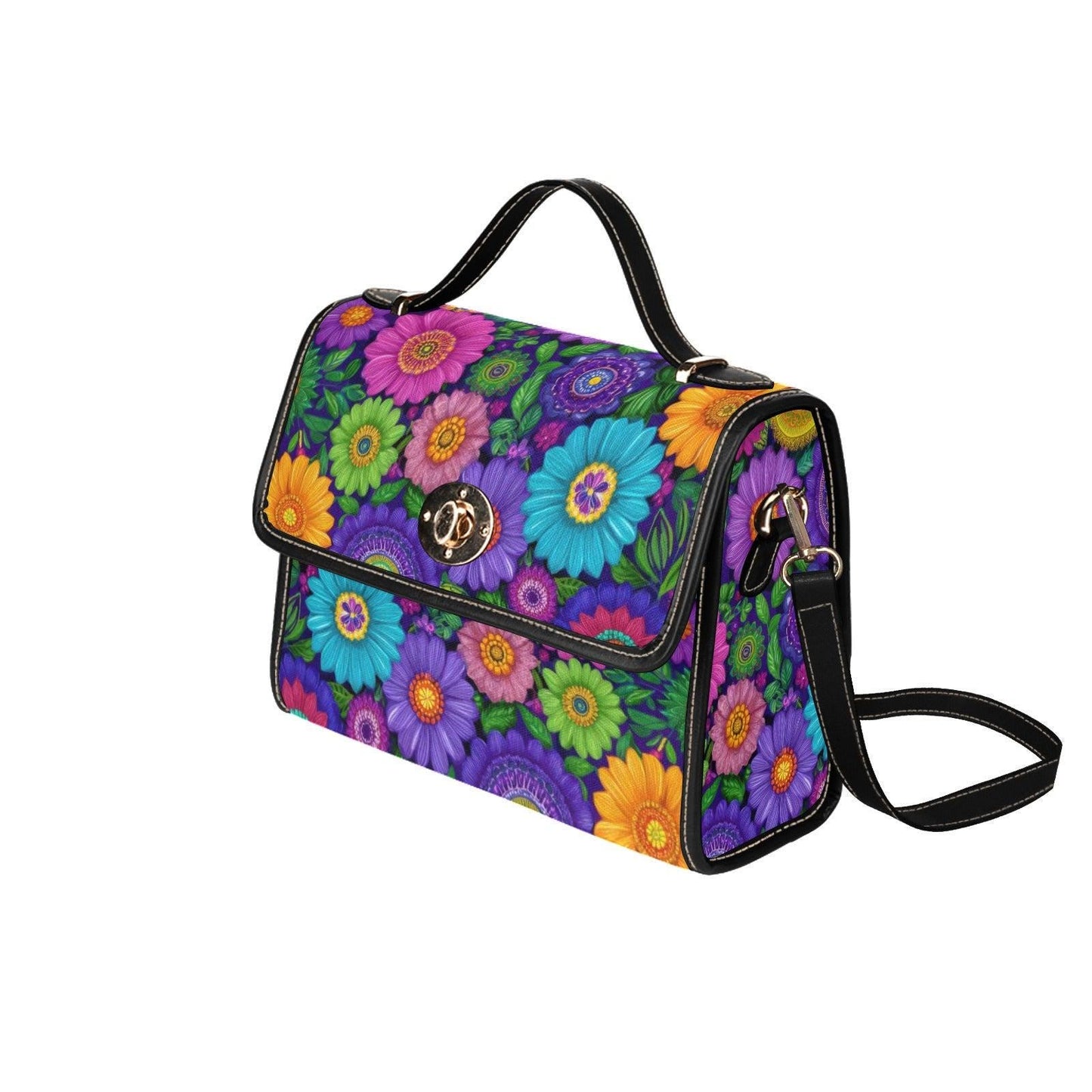 Vibrant Flower Crossbody Bag, Colorful Floral Print Purse, Retro Garden Tote, Boho Style Handbag, Festival Fashion Accessories, Gift for Her