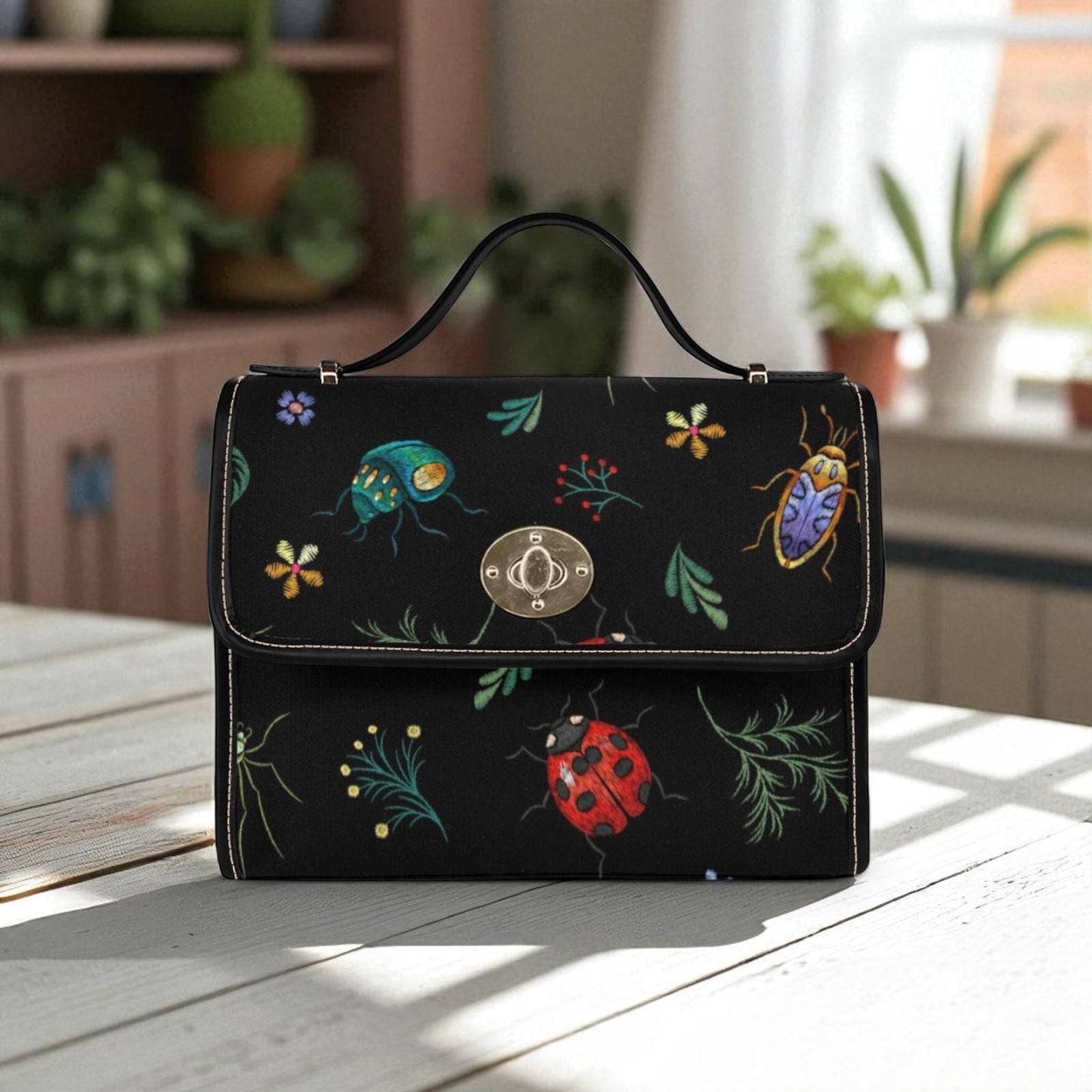 Colorful Bug Pattern, Whimsical Beetle Print Bag, Garden Insect Crossbody, Entomology Aesthetic Purse, Naturecore Gift, Soft Goth Handbag