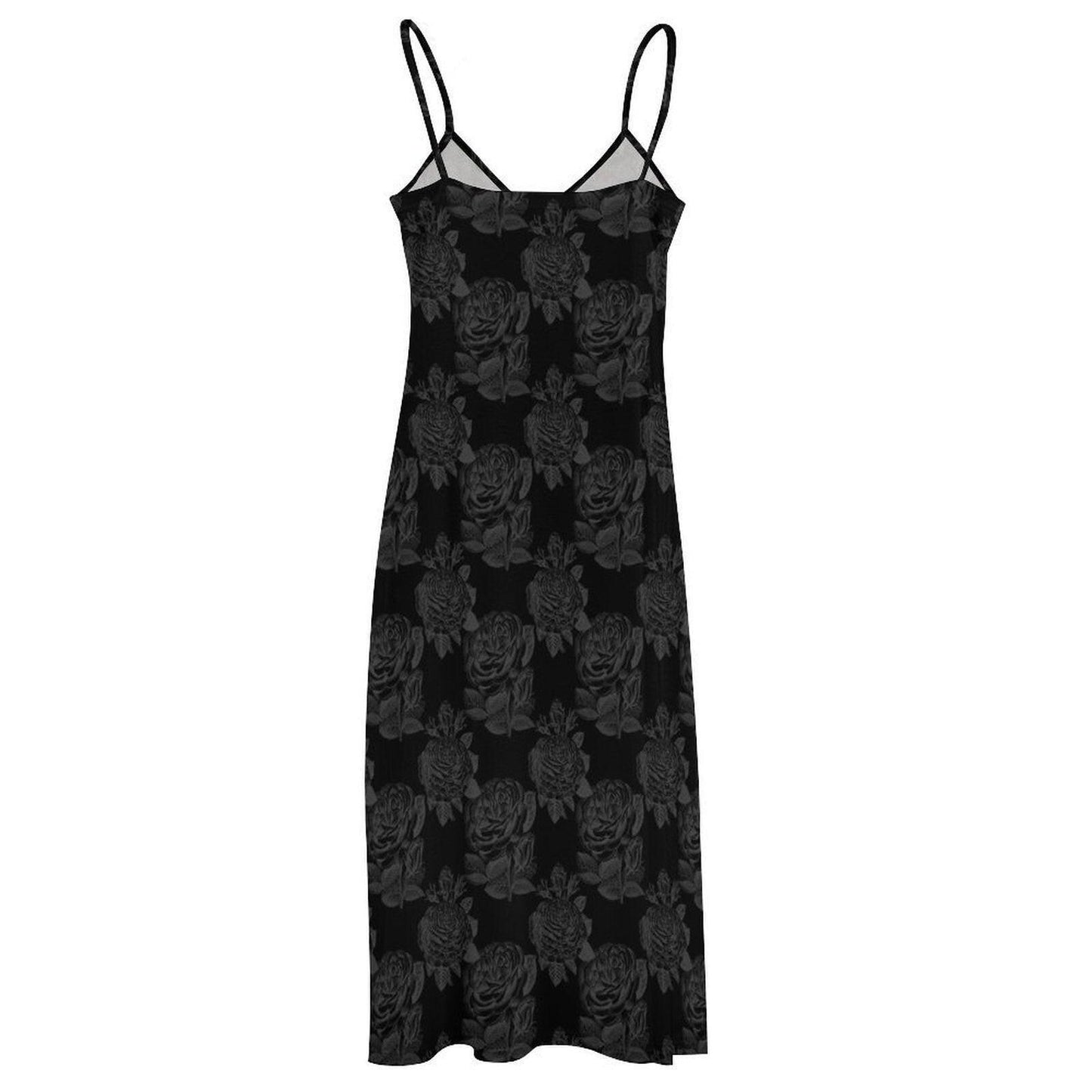 Black Floral Maxi Dress, Gothic Rose Cami Dress, Dark Floral Slip Dress, Witchy Summer Outfit, Moody Garden Aesthetic Clothing, Elegant Goth