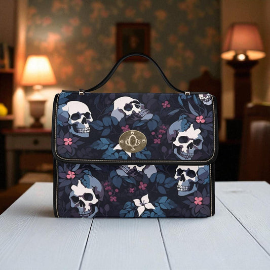 Dark Skull Bag, Floral Goth Crossbody, Occult Leaf Purse, Moody Botanical Print, Midnight Witch Bag, Spooky Garden Gift, Skull Aesthetic Bag