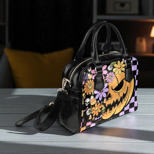 Floral skull pumpkin purse, pastel halloween crossbody, spooky floral handbag, witchy halloween bag, creepy cute pastel shoulder accessory