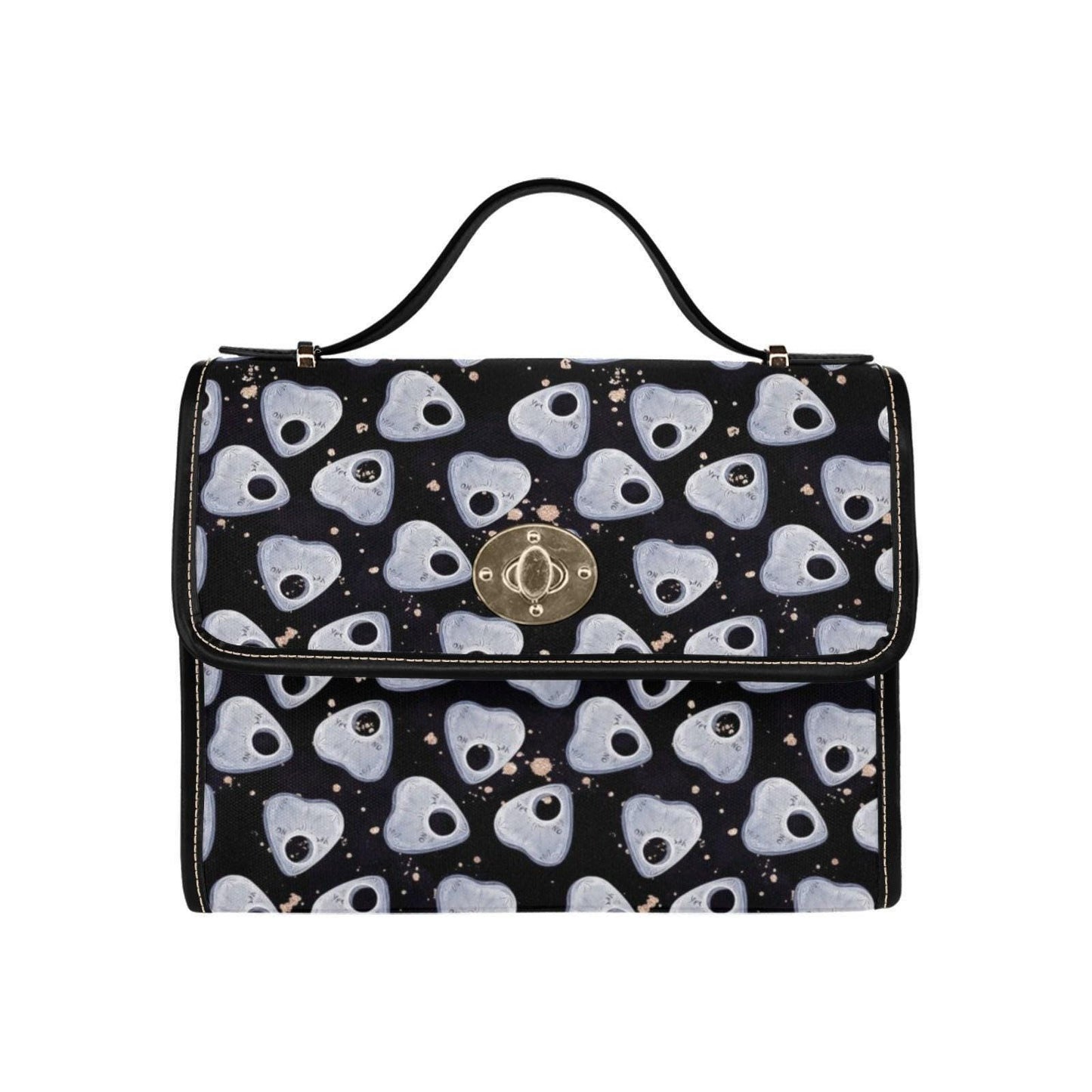 Ghost planchette shoulder bag, spooky cute canvas purse, witchcore crossbody satchel, pastel goth spirit board print, halloween gift idea