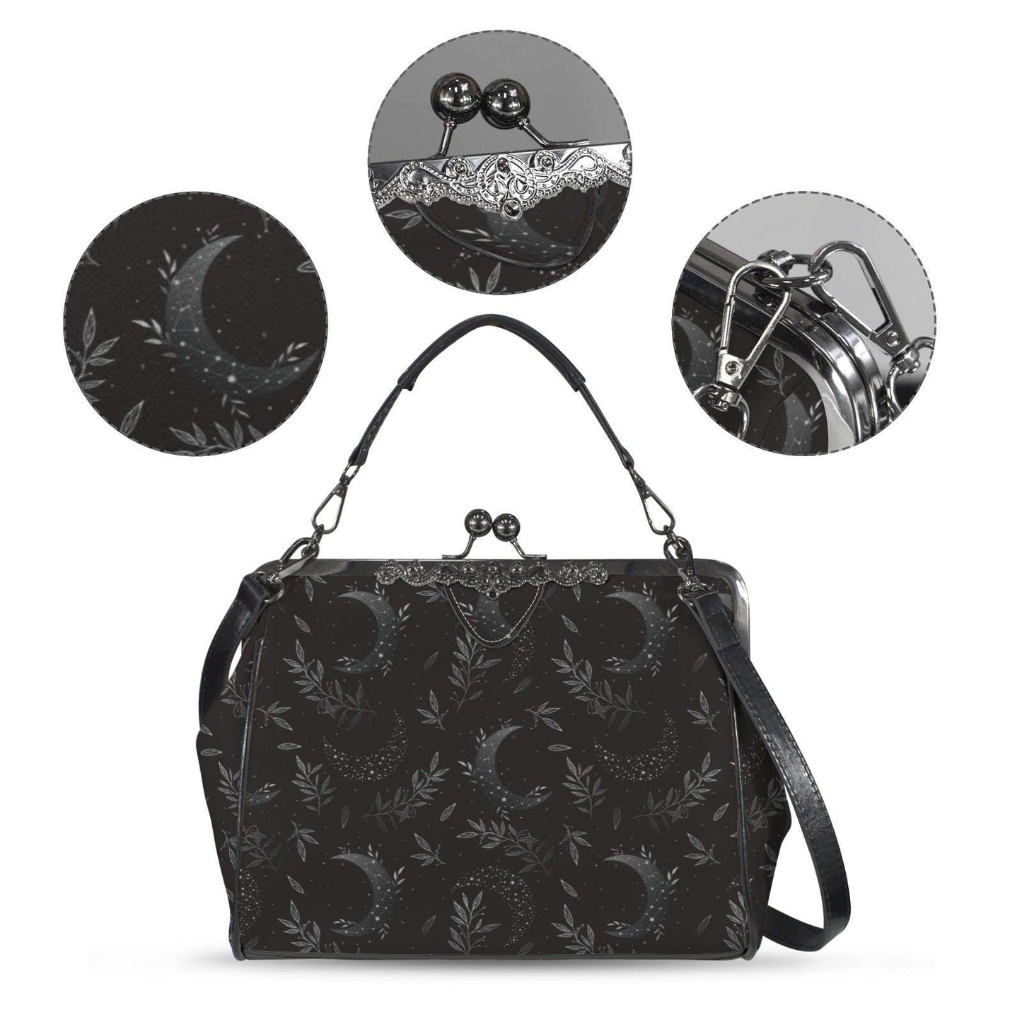 Black Moon Purse, Gothic Lunar Clutch, Dark Celestial Bag, Witchy Evening Satchel, Moon Phase Crossbody, Mystical Handbag, Occult Style Bag
