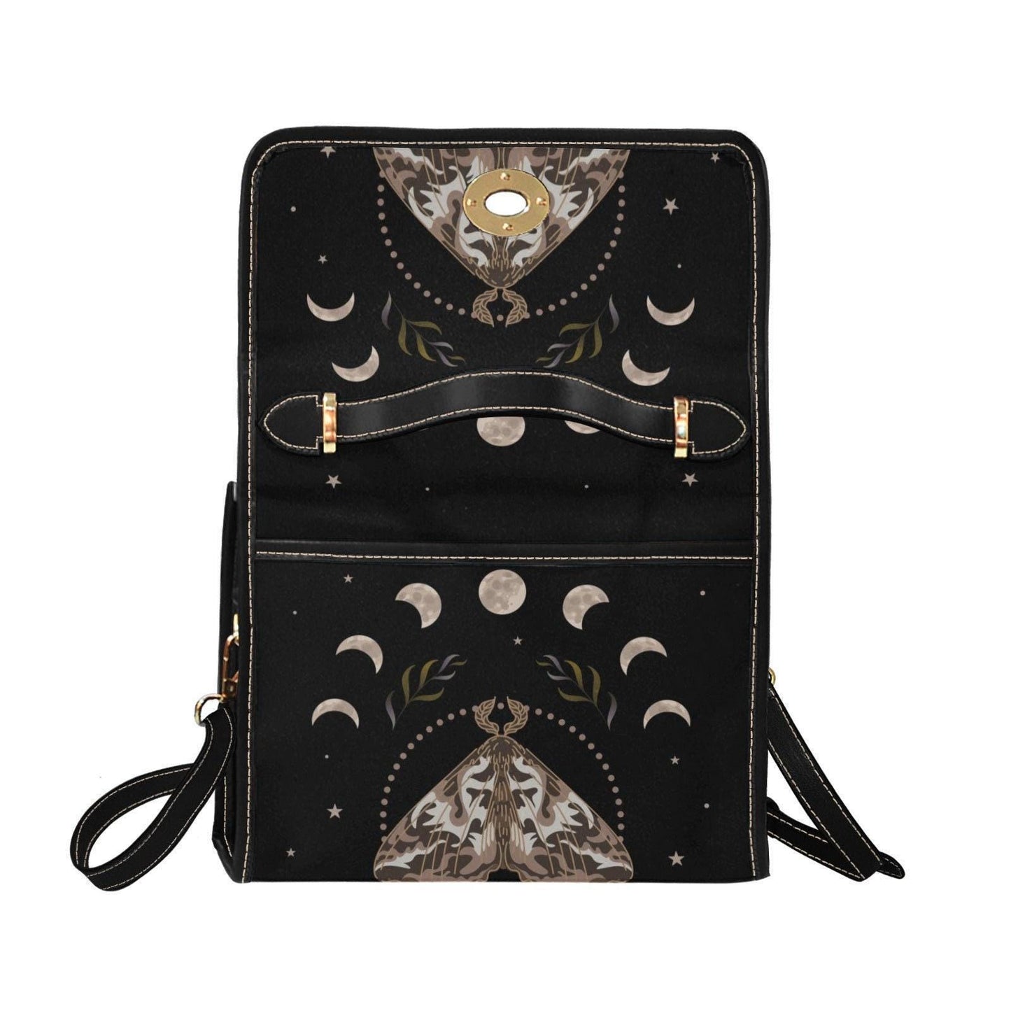 Lunar witch moon phase bag, celestial moth canvas purse, gothic mystic shoulder satchel, alt girl spiritual crossbody gift idea