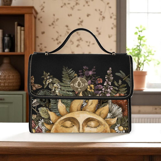 Cottagecore Boho Fern Forest Canvas Satchel Bag, Cute Boho Vegan Leather HandBag, Boho Hippies Gift, Cottagecore Botanic Purse Crossbody Bag