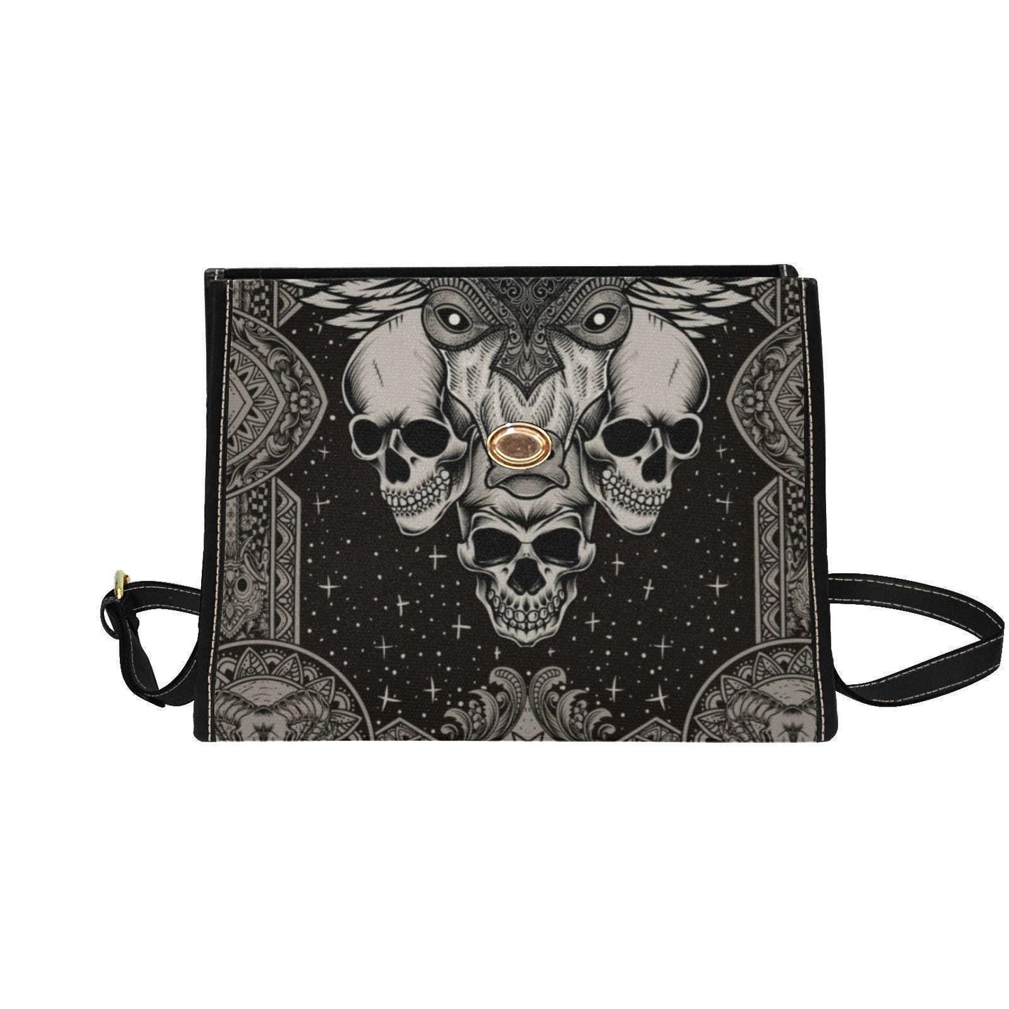 Occult skull shoulder bag, gothic sigil canvas purse, dark mystic crossbody satchel, horned beast aesthetic alt witch gift, esoteric goth