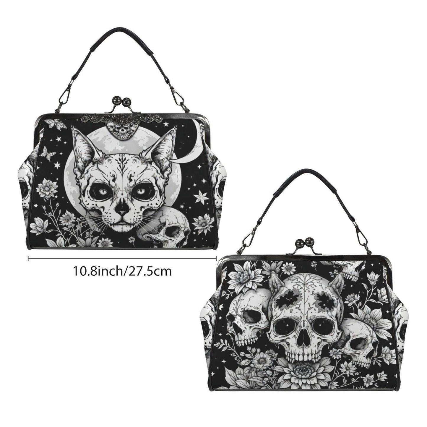 Gothic Cat Skull Bag, Dark Feline Handbag, Witchy Crossbody Purse, Skull Moon Evening,Occult Cat Accessory,Spooky Kitty Clutch,Mystical Goth