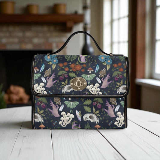 Mystical Garden Print, Witchy Cottagecore Crossbody Bag, Floral Fungi Purse, Forest Fairycore Style, Mushroom Herbal Print, Witchcore Gift