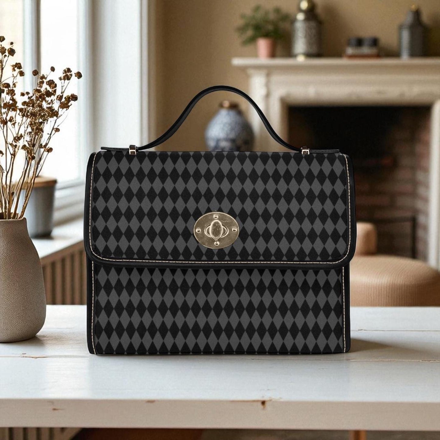 Black Diamond Print, Gothic Harlequin Pattern Bag, Dark Alt Crossbody Purse, Circuscore Inspired Style, Moody Minimalist Gift,Punky Goth Bag