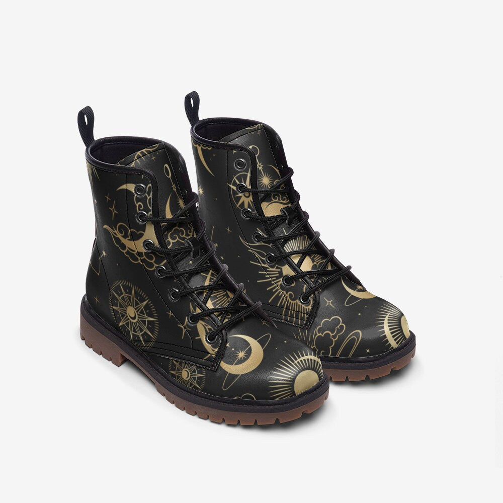 Star map shoes, cosmic chart boots, lunar eclipse footwear, dreamy sky lace ups, astrology ankle shoes, astral guide boots, cosmos footwear