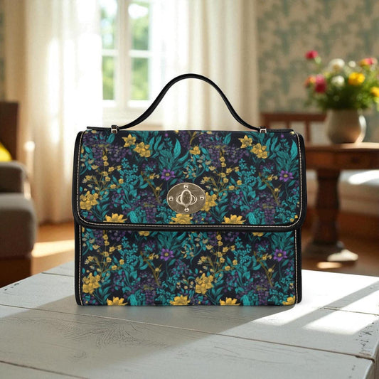 Wildflower Print Bag, Midnight Garden Crossbody, Dark Floral Purse, Gothic Nature Style, Cottagecore Botanical Gift, Forest Witch Aesthetic
