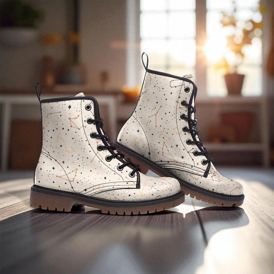 Star map combat boots, constellation lace up shoes, astrology festival boots, lunar eclipse footwear, celestial night sky boots,cosmic shoes