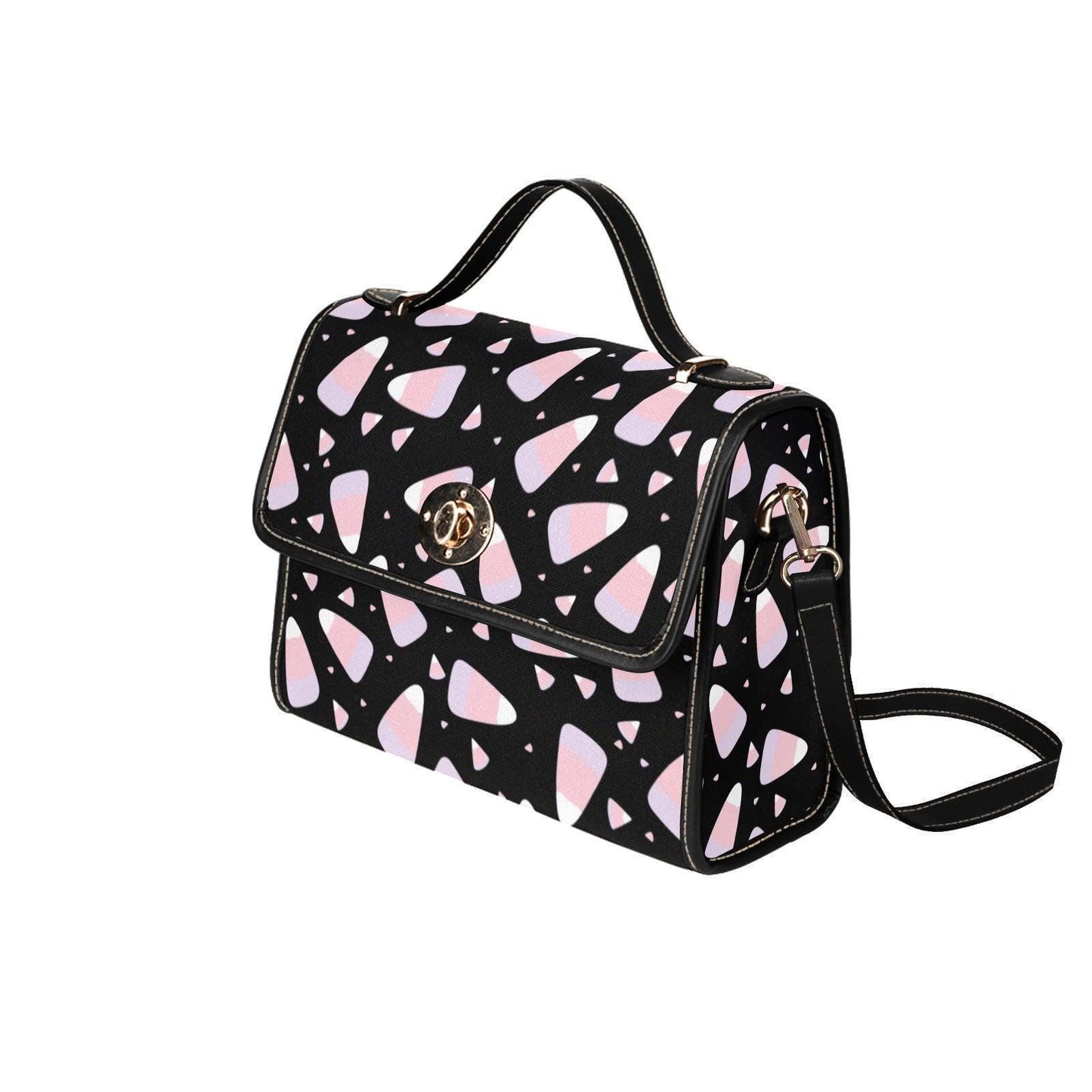 Pastel Candy Corn Purse, Kawaii Halloween Shoulder Bag, Black Cute Goth Handbag with Pink Print, Novelty Witchcore Style,Trick or Treat Tote