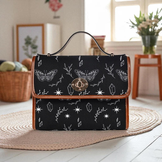 Crystal Moth Print, Witchcore Starry Pattern Purse, Black Goth Crossbody Bag, Celestial Forest Style, Mystical Gift Idea, Occult Aesthetic