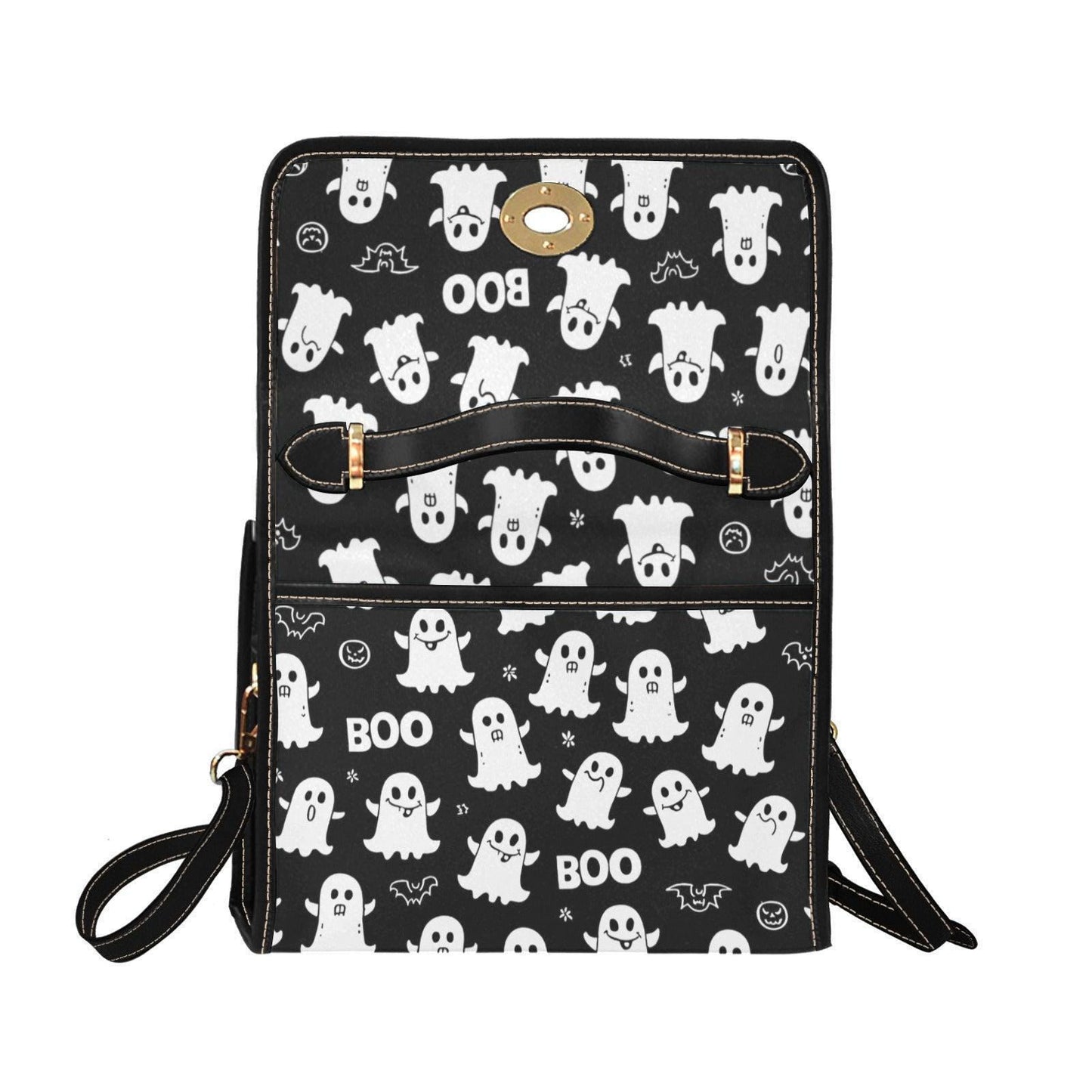 Black Ghost Print Purse, Halloween Shoulder Bag with Boo Design, Cute Spooky Handbag for October Style, Witchcore Bag, Trick or Treat Tote