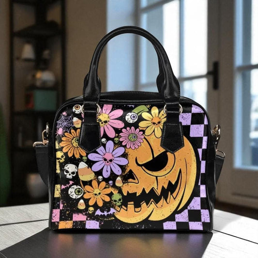 Floral skull pumpkin purse, pastel halloween crossbody, spooky floral handbag, witchy halloween bag, creepy cute pastel shoulder accessory