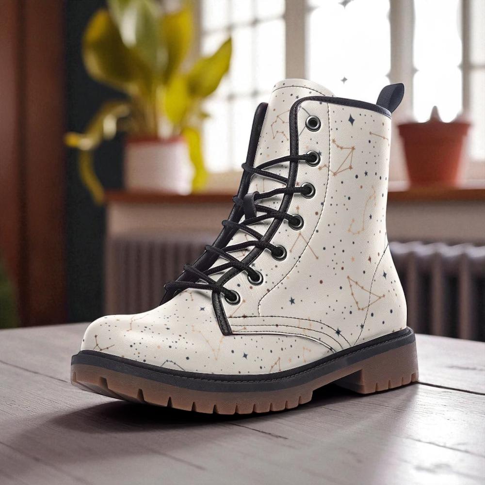 Star map combat boots, constellation lace up shoes, astrology festival boots, lunar eclipse footwear, celestial night sky boots,cosmic shoes