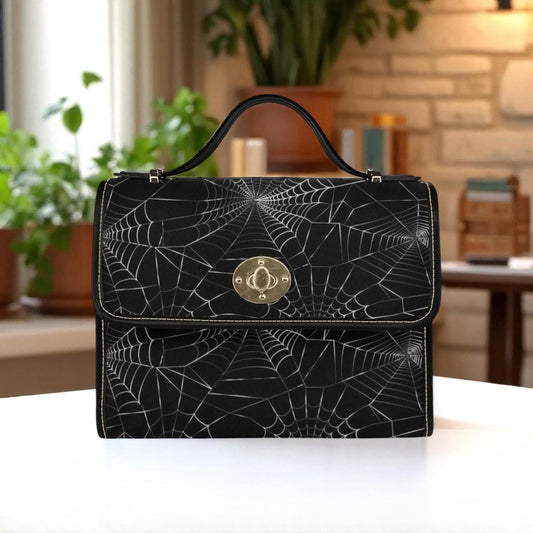 Spiderweb gothic shoulder bag, witchcore web canvas purse, alt spooky minimalist crossbody satchel, halloween dark glam gift idea
