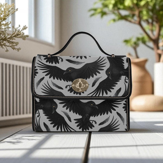 Raven Print Gothic Crossbody Bag, Dark Academia Crow Pattern Purse, Witchcore Bird Handbag, Spooky Goth Gift for Her, Black Raven Aesthetic