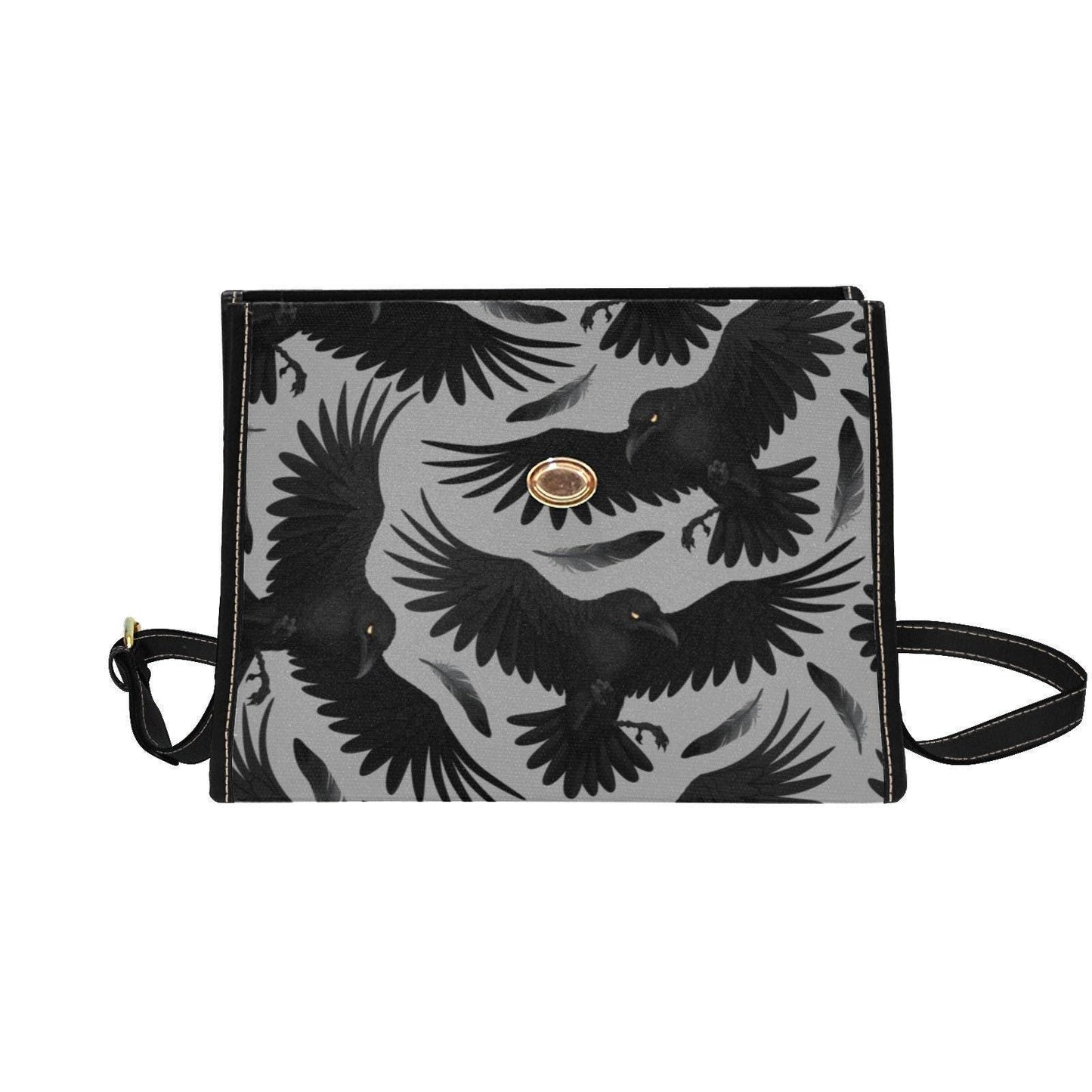 Raven Print Gothic Crossbody Bag, Dark Academia Crow Pattern Purse, Witchcore Bird Handbag, Spooky Goth Gift for Her, Black Raven Aesthetic