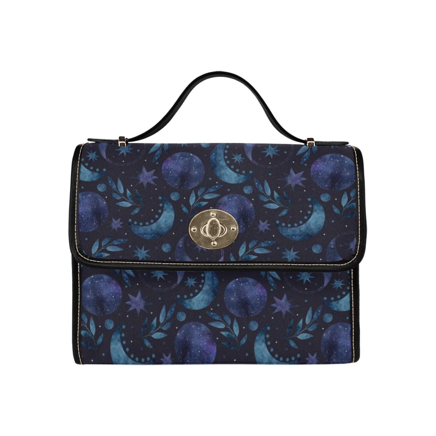 Celestial Moon and Stars Bag, Galaxy Print Shoulder Purse, Witchy Aesthetic Crossbody, Dark Blue Cosmic Handbag, Lunar Phase Gift