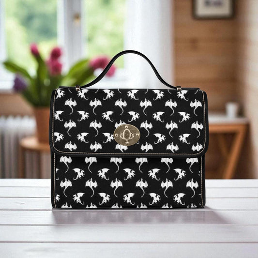 White Dragon Print, Gothic Fantasy Crossbody Bag, Dark Fairytale Creature Purse, Witchcore Dragon Pattern, Medieval Mythic Gift Idea