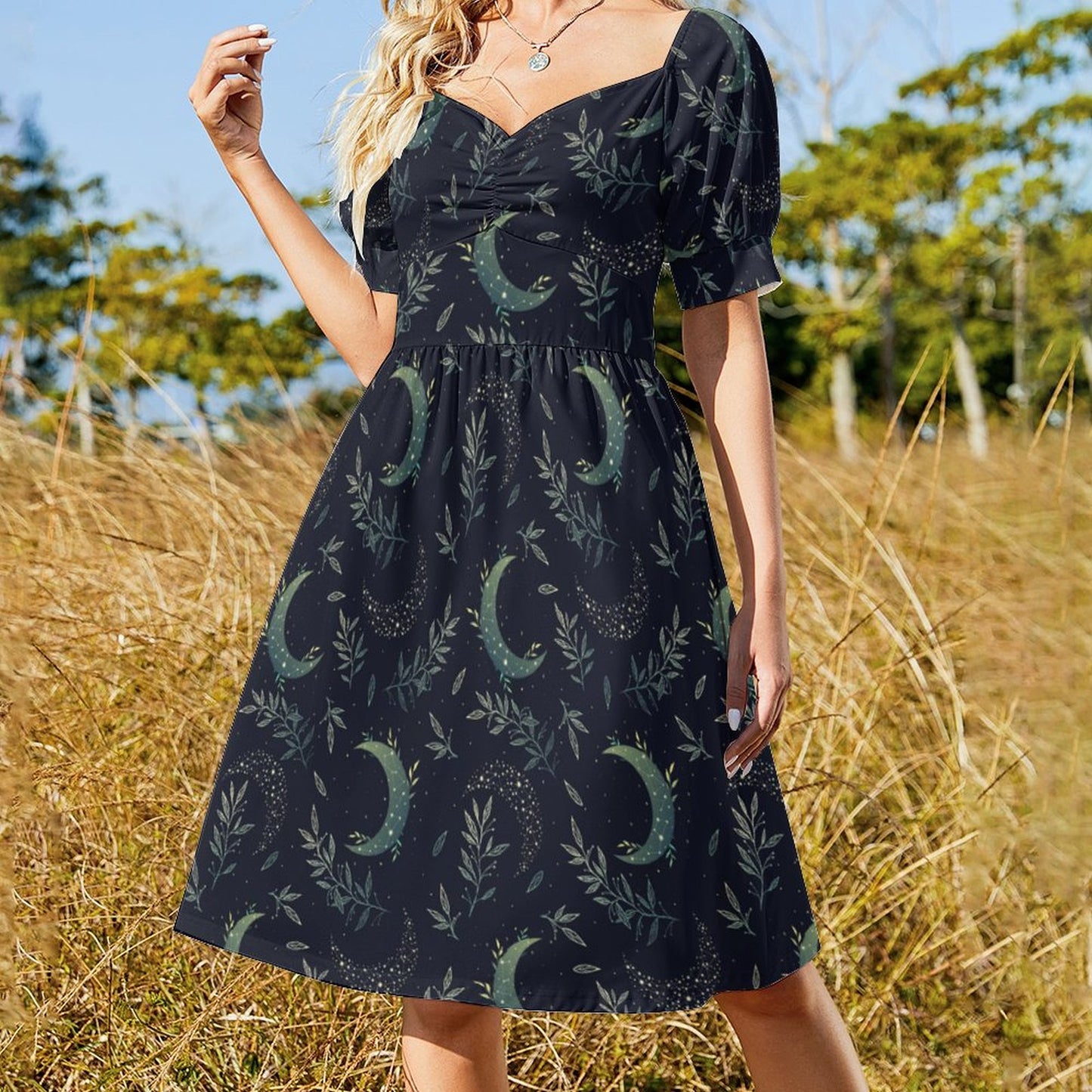 Dress Sweetheart Neck Puff Sleeve Mini Dress
