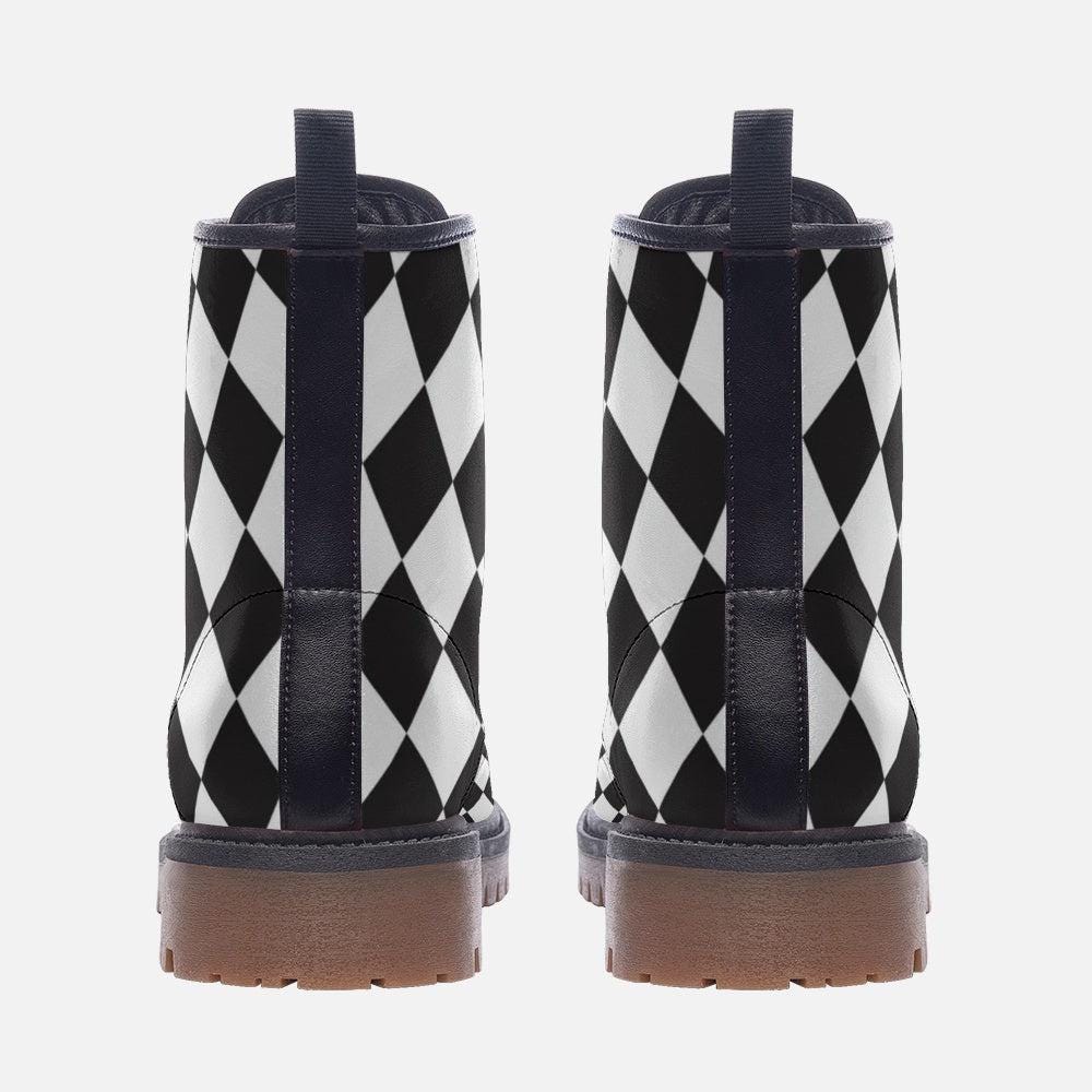 Black white diamond boots, monochrome punk lace up, alt harlequin goth shoes, checkered rave boots, emo festival shoes, punk checker boots