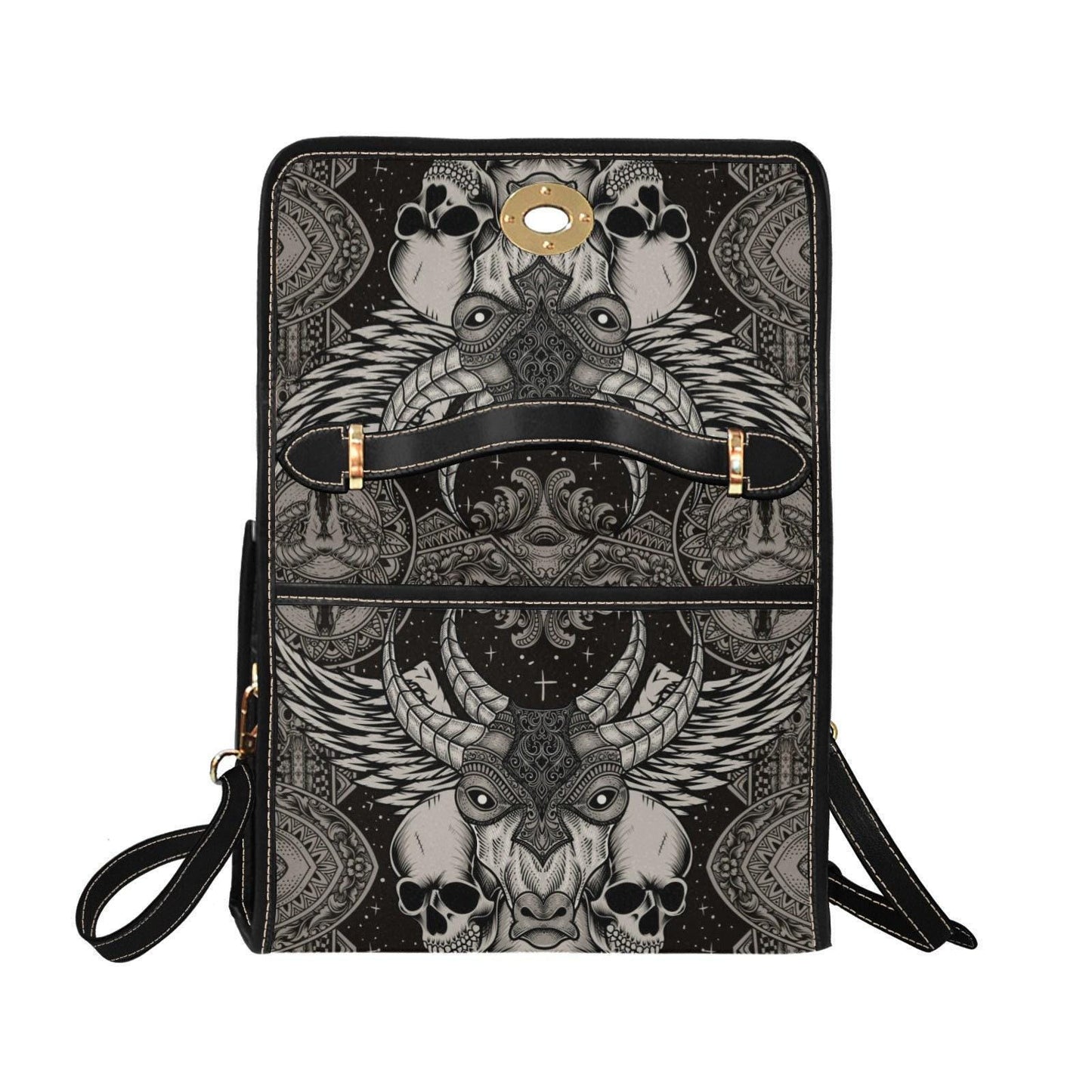 Occult skull shoulder bag, gothic sigil canvas purse, dark mystic crossbody satchel, horned beast aesthetic alt witch gift, esoteric goth