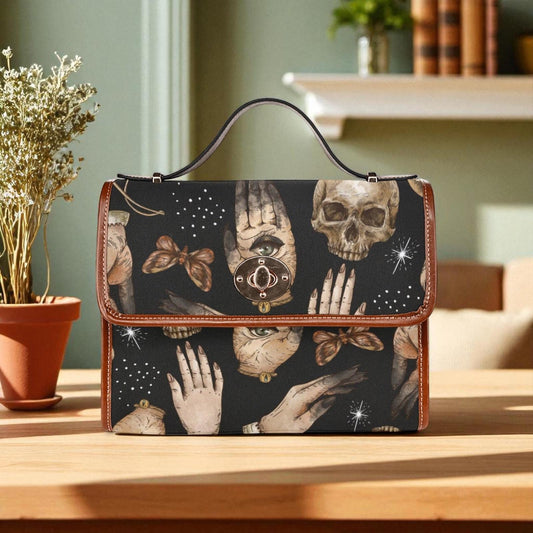 Occult Skull Bag, Palmistry Pattern Purse, Witchcore Crossbody Satchel, Gothic Tarot Print Handbag, Spooky Divination Gift for Witchy Girls