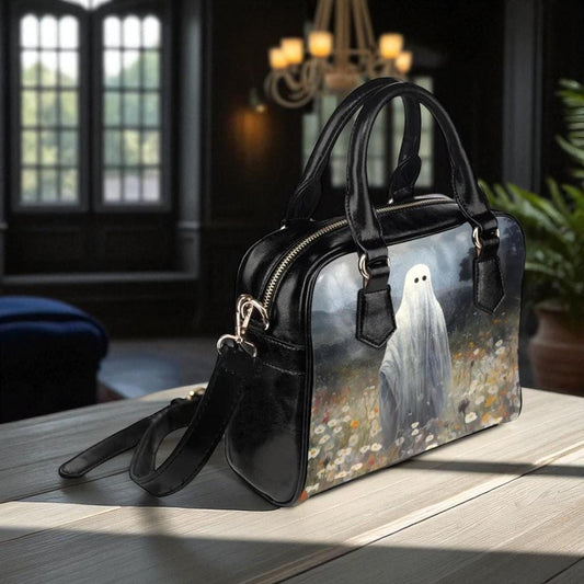 haunted meadow satchel, ghost in flowers bag, witchy spirit crossbody, cottagecore ghost purse,spooky meadow handbag,spectral floral satchel