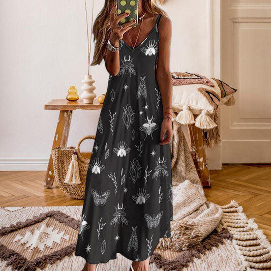 Gothic Maxi Dress, Spooky Dress, Long Gothic Dress, Witchy Goth Summer Dress, Whimsigoth Ankle Length Dress, Goth Girl Summer Dress Gifts