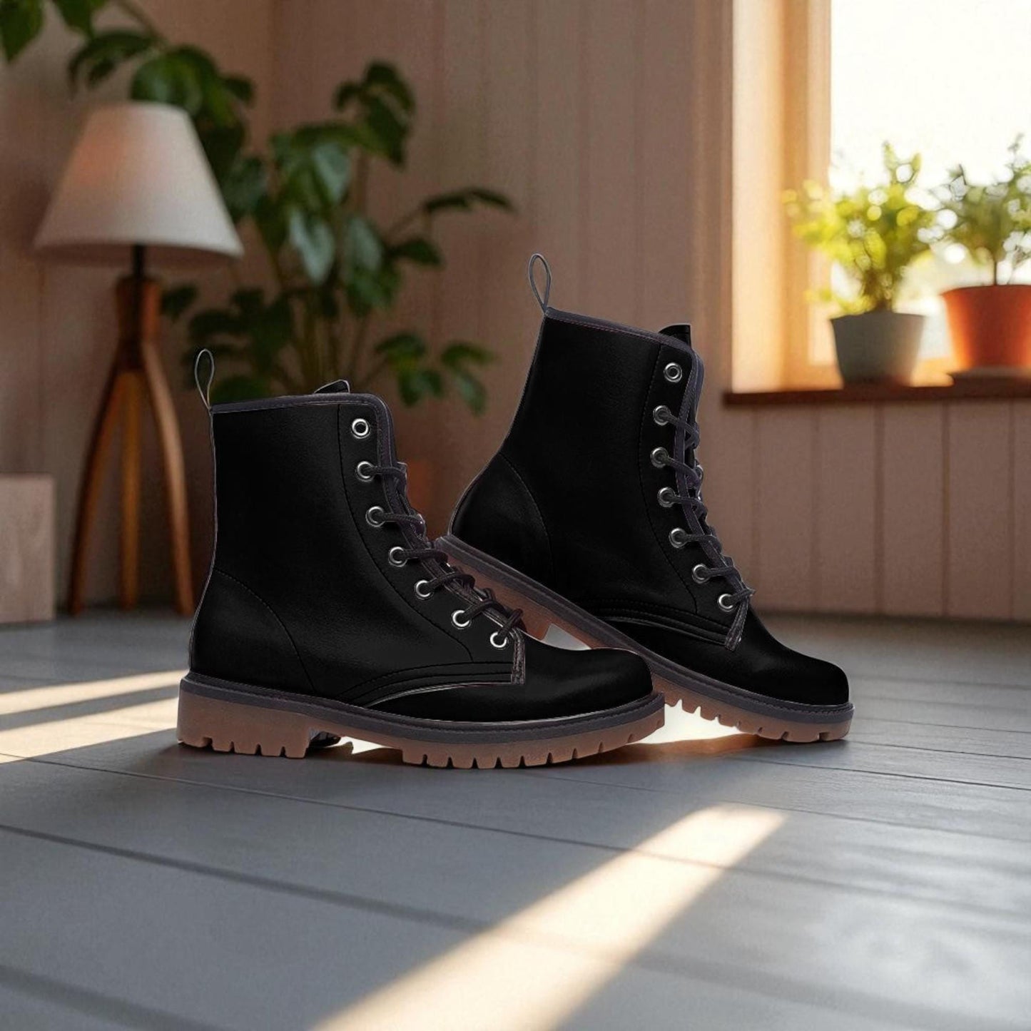 Black Combat Fairycore Boots, Vegan Lace Up Platform Boots for Witches, Gothic Grunge Ankle Booties, Chunky Soft Girl Fall Footwear