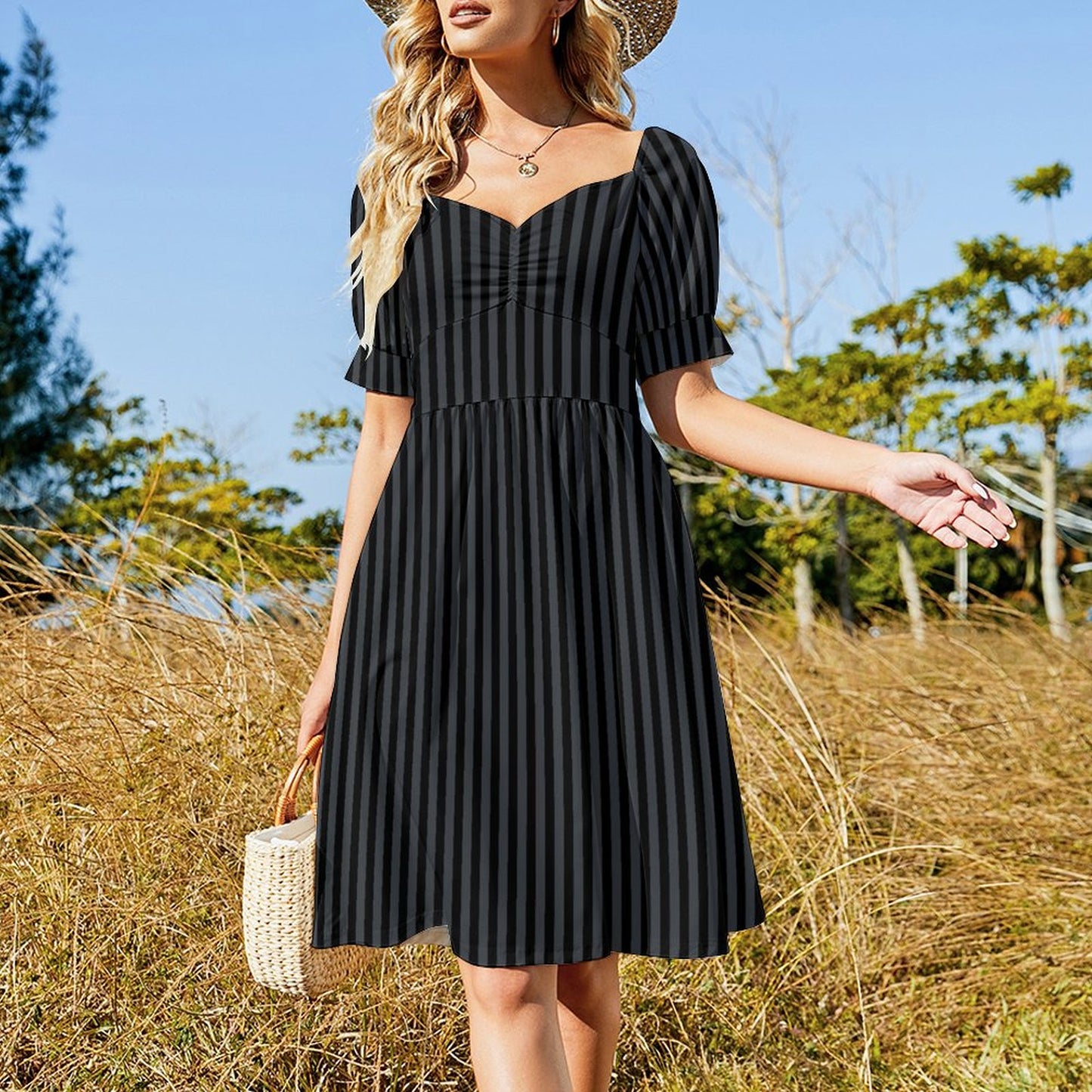 Dress Sweetheart Neck Puff Sleeve Mini Dress