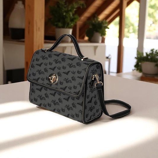 Bat Gothic Purse, Canvas Satchel bag, Vegan Hand Bag Goth Bag, Halloween Costume Adult Cosplay, Cute Black Witch women cross body purse
